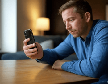 A homeowner holding a mobile phone
