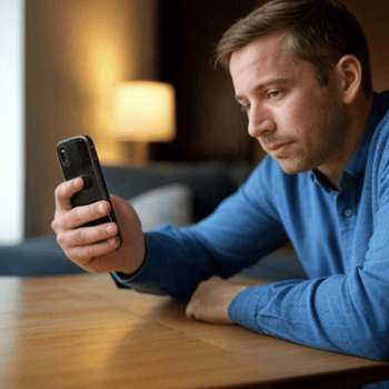 A homeowner holding a mobile phone